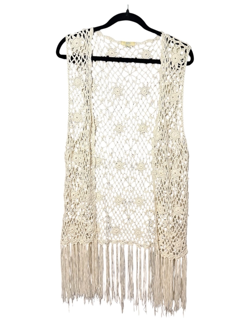 Kori Crocheted Fringe Cream Boho Vest